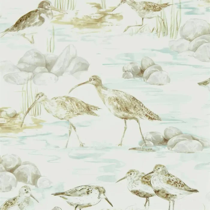 Estuary Birds Wallpaper - Mist / Ivory swatch