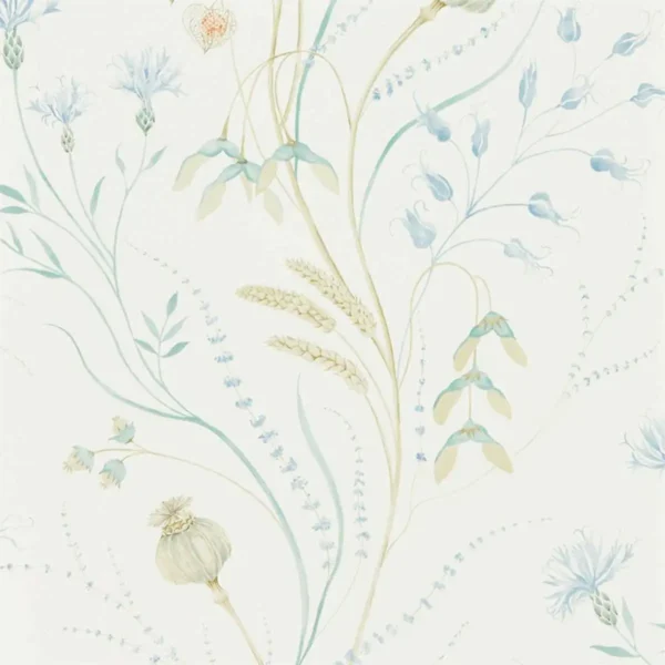 Summer Harvest Wallpaper - Cornflower / Wheat by multicolour botanical wallpaper from sanderson