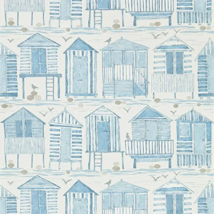 Beach Huts Wallpaper - Marine fabric swatch DCOA216560