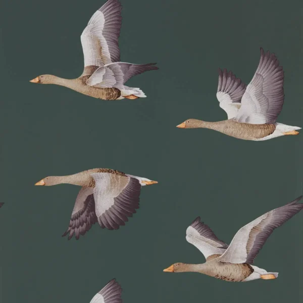 Elysian Geese Wallpaper - Amsterdam Green by brown animal wallpaper from sanderson