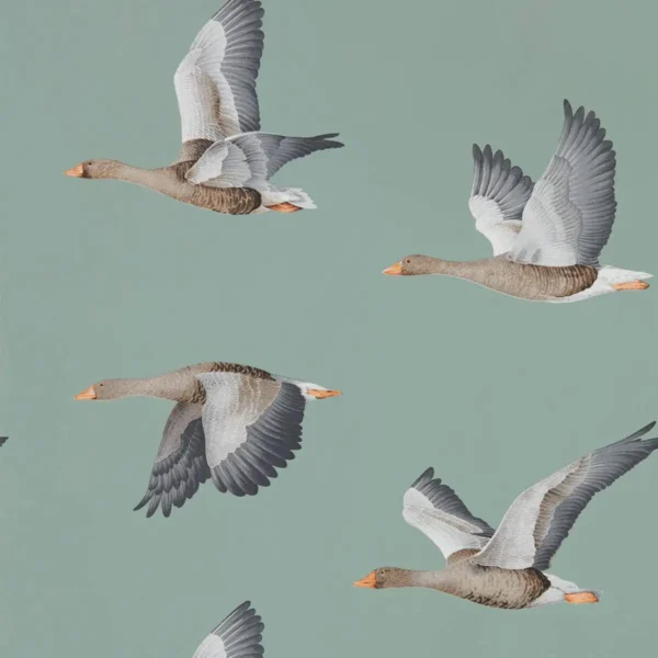 Elysian Geese Wallpaper - Blue Clay by multicolour animal wallpaper from sanderson