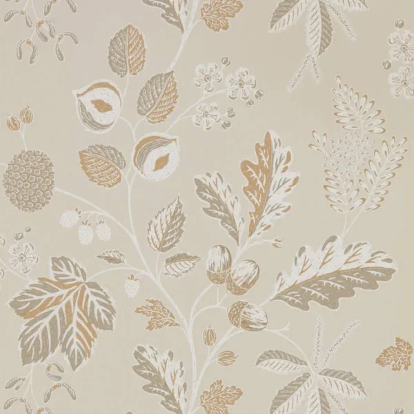 Warwick Wallpaper - Linen by brown botanical wallpaper from sanderson