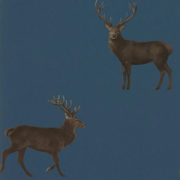 Evesham Deer Wallpaper - Indigo by blue animal wallpaper from sanderson