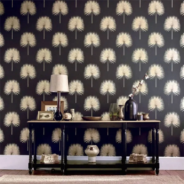 Fan Palm Wallpaper - Charcoal / Gold by Fan Palm Wallpaper - Charcoal / Gold from