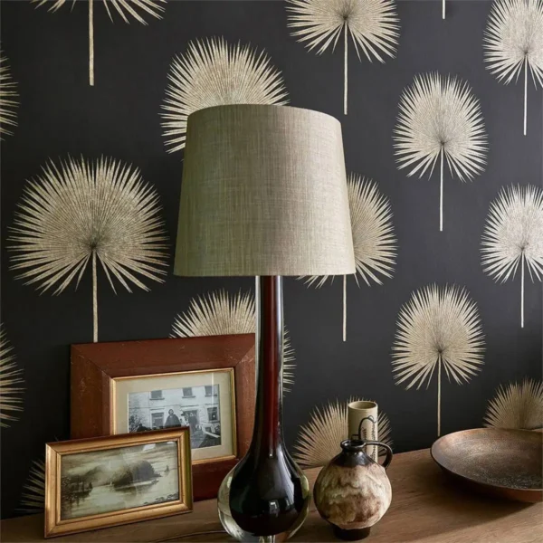Fan Palm Wallpaper - Charcoal / Gold by Fan Palm Wallpaper - Charcoal / Gold from
