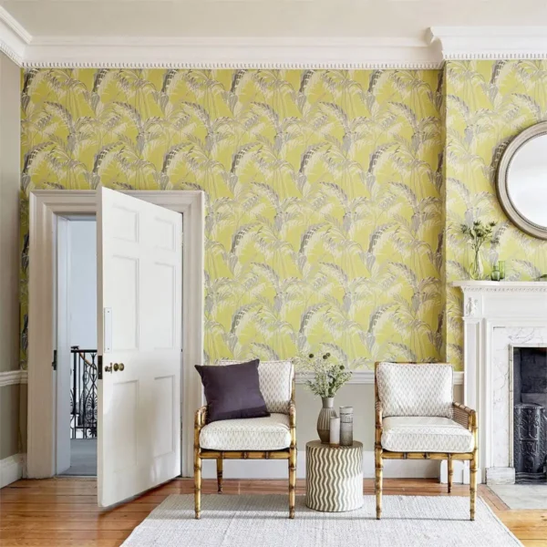 Palm House Wallpaper - Chartreuse / Grey by Palm House Wallpaper - Chartreuse / Grey from