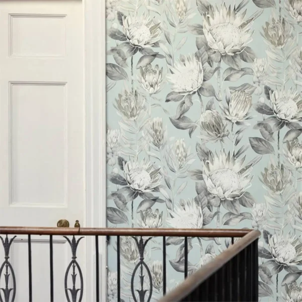 King Protea Wallpaper - Aqua / Linen by King Protea Wallpaper - Aqua / Linen from