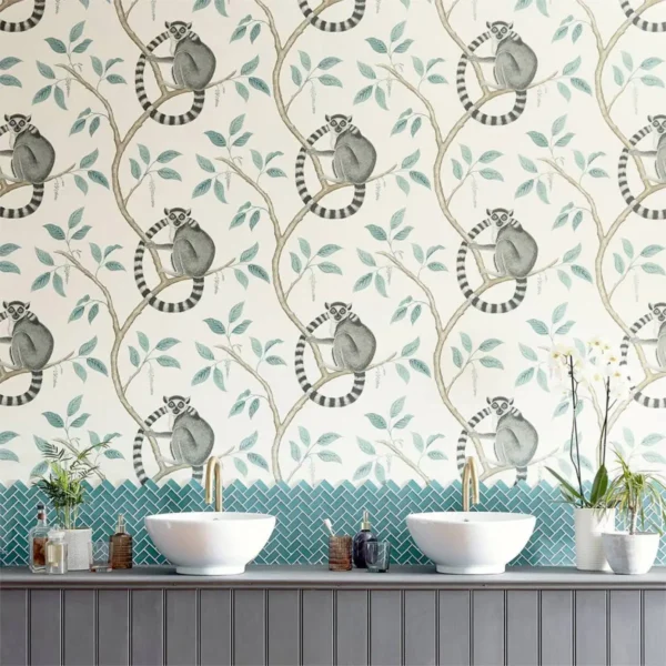 Ringtailed Lemur Wallpaper - Stone / Eucalyptus by Ringtailed Lemur Wallpaper - Stone / Eucalyptus from