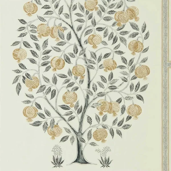 Anaar Tree Wallpaper - Charcoal / Gold by black-grey botanical wallpaper from sanderson