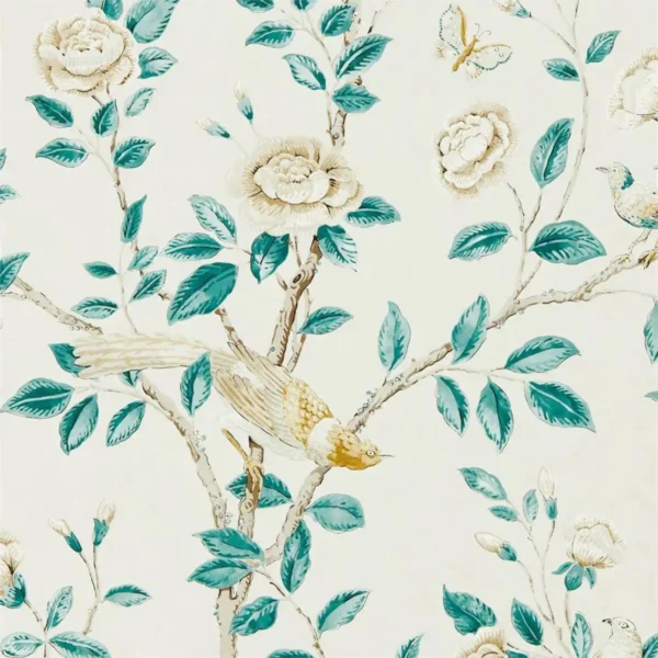 Andhara Wallpaper - Teal / Cream by brown animal wallpaper from sanderson