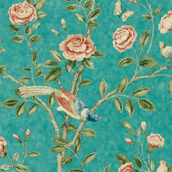 Andhara Wallpaper - Teal / Turmeric by multicolour animal wallpaper from sanderson