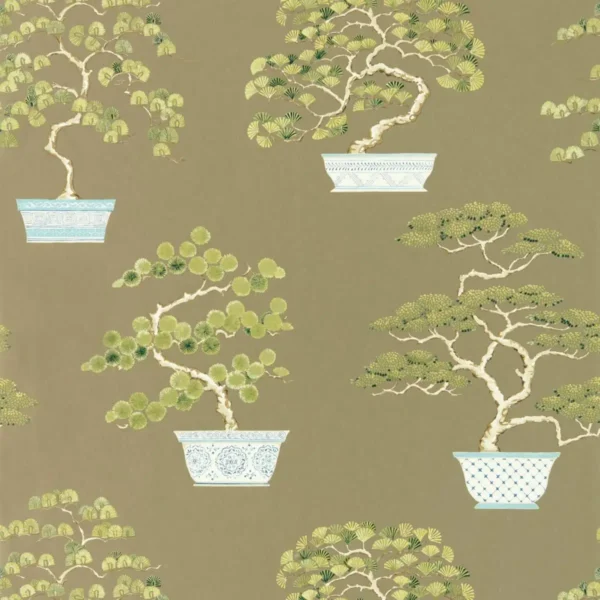 Penjing Wallpaper - Scallion Green by green botanical wallpaper from sanderson