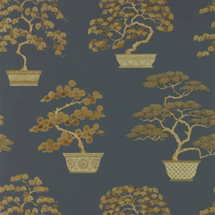 Penjing Wallpaper - Ink Black / Gold fabric swatch DWAW217109