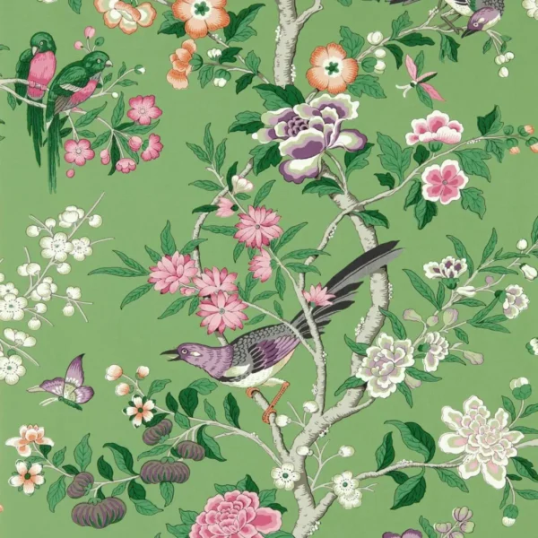Chinoiserie Hall Wallpaper - Chinese Green / Lotus Pink by green animal wallpaper from sanderson