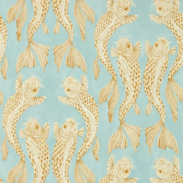 Voyaging Koi Wallpaper - Clear Sky / Persimmon by blue animal wallpaper from sanderson