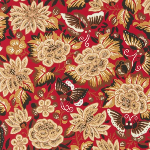 Amara Butterfly Wallpaper - Cinnabar / Ink Black by red animal wallpaper from sanderson