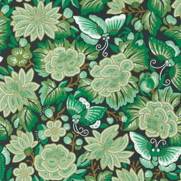 Amara Butterfly Wallpaper - Emerald / Ink Black by green animal wallpaper from sanderson