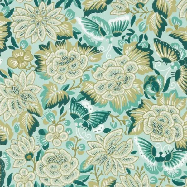 Amara Butterfly Wallpaper - Bamboo / Fountain Green by blue animal wallpaper from sanderson