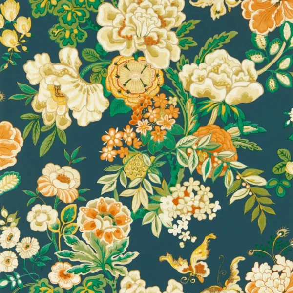 blue botanical wallpaper from sanderson