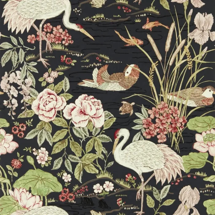 Crane & Frog Wallpaper - Ink Black / Multi swatch