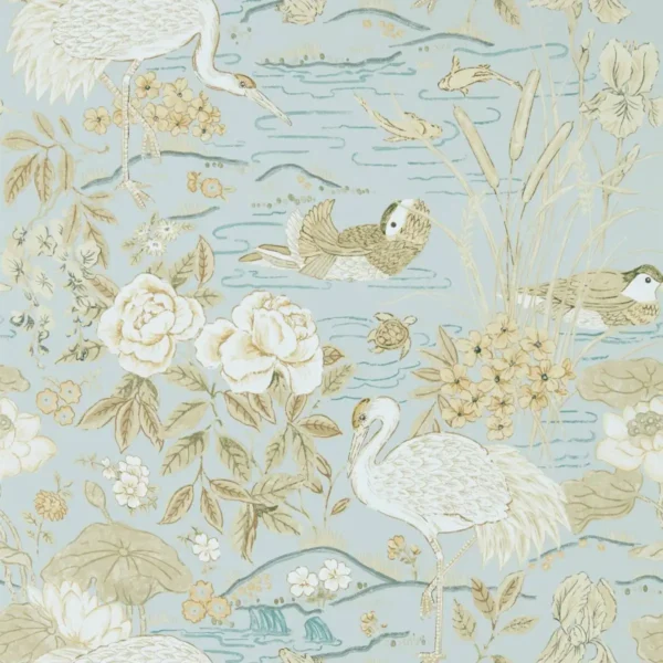 Crane & Frog Wallpaper - Sky / Honey by blue animal wallpaper from sanderson