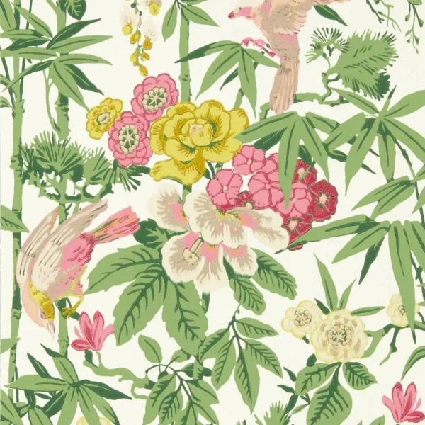 Bamboo & Birds Wallpaper - Scalion Green by green botanical wallpaper from sanderson