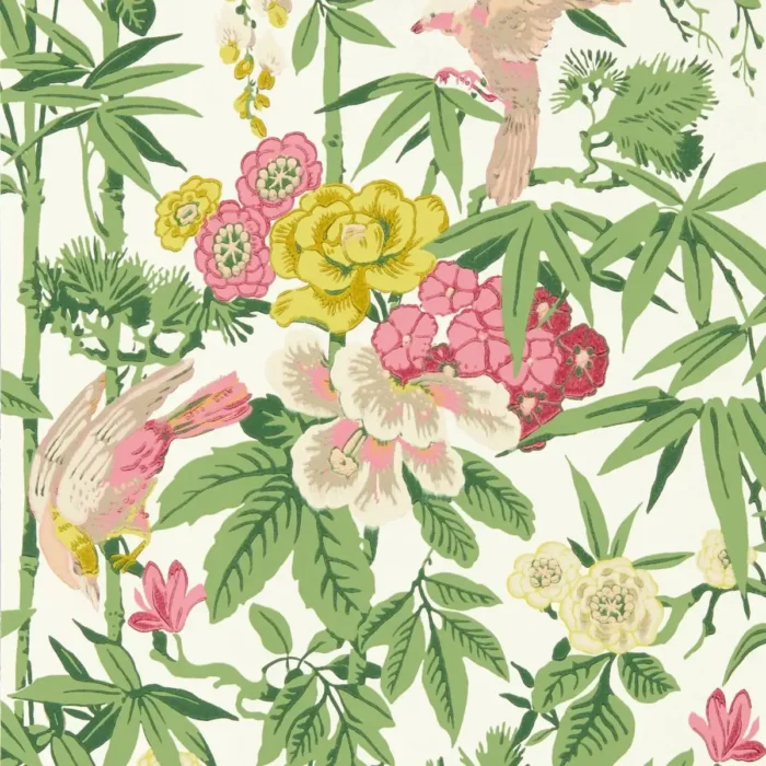 Bamboo & Birds Wallpaper - Scalion Green swatch