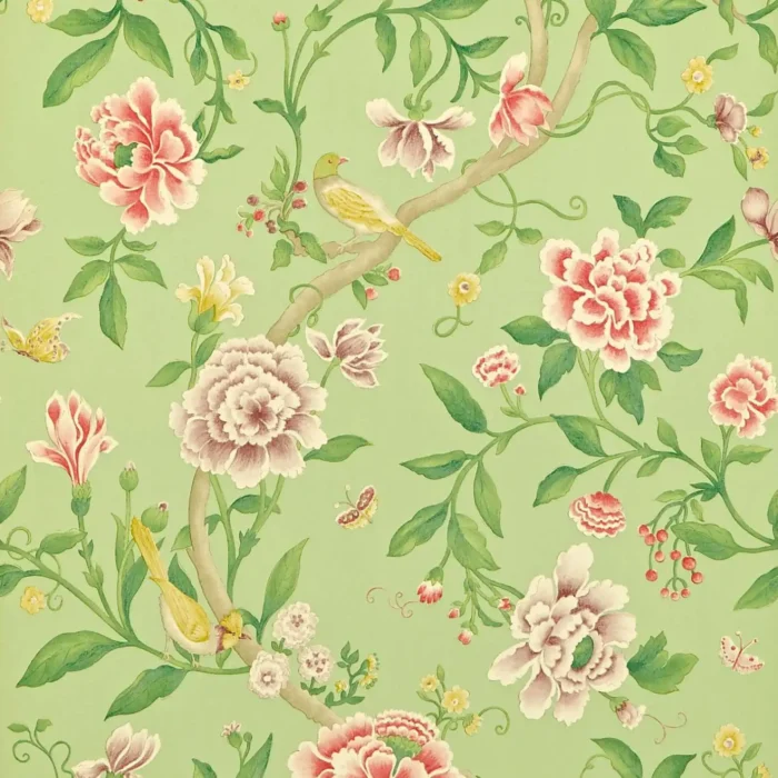 Porcelain Garden Wallpaper - Rose / Fennel swatch