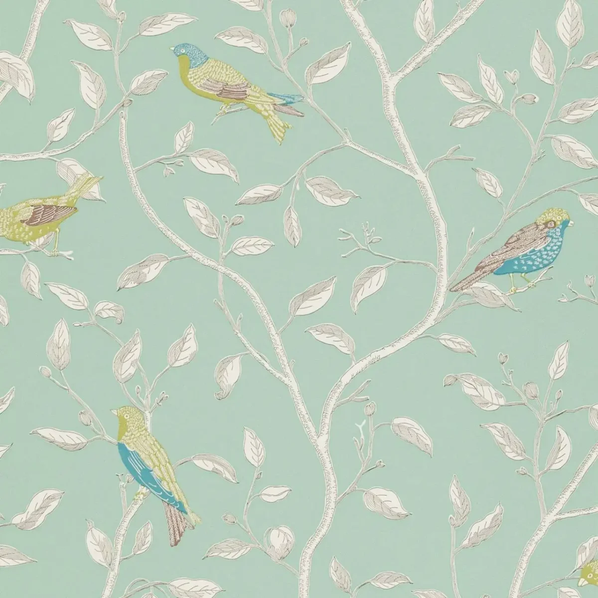 Finches Wallpaper - Duckegg by blue animal wallpaper from sanderson
