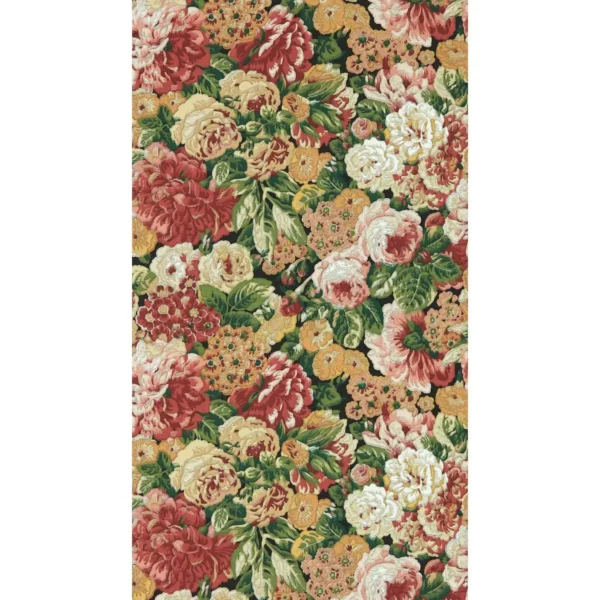 Rose and Peony Wallpaper - Amanpuri Red / Devon Green by green botanical wallpaper from sanderson
