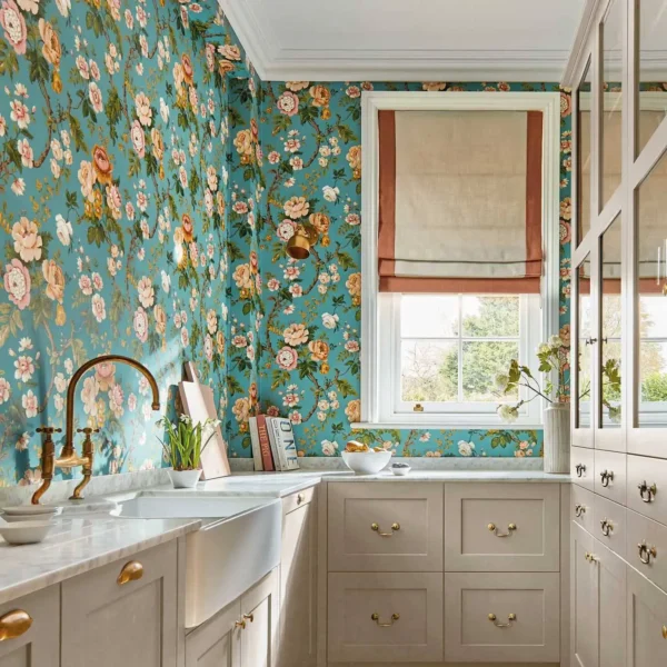Rose and Peony Wallpaper - Blue Clay / Carmen LT from
