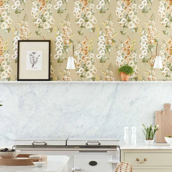 Hollyhocks Wallpaper - Copper / Rhodera by Hollyhocks Wallpaper - Copper / Rhodera from