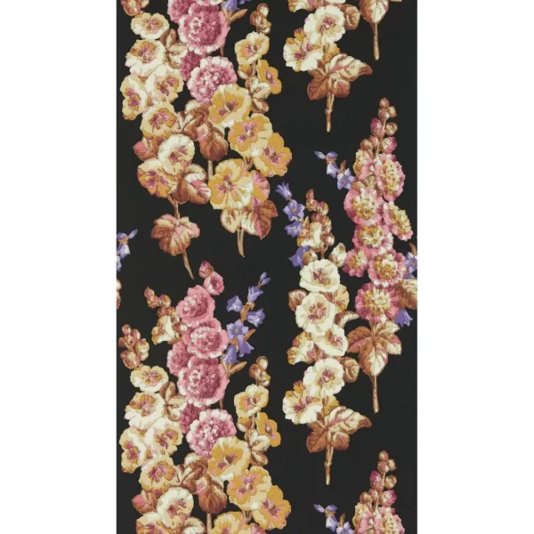 Hollyhocks Wallpaper - Copper / Rhodera by black-grey botanical wallpaper from sanderson