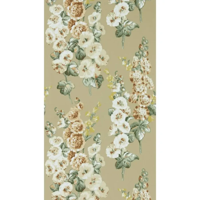 Hollyhocks Wallpaper - Gold Metallic / Tan swatch