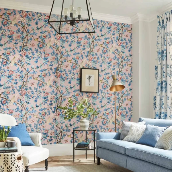 Caverley Wallpaper - Rose / French Blue from