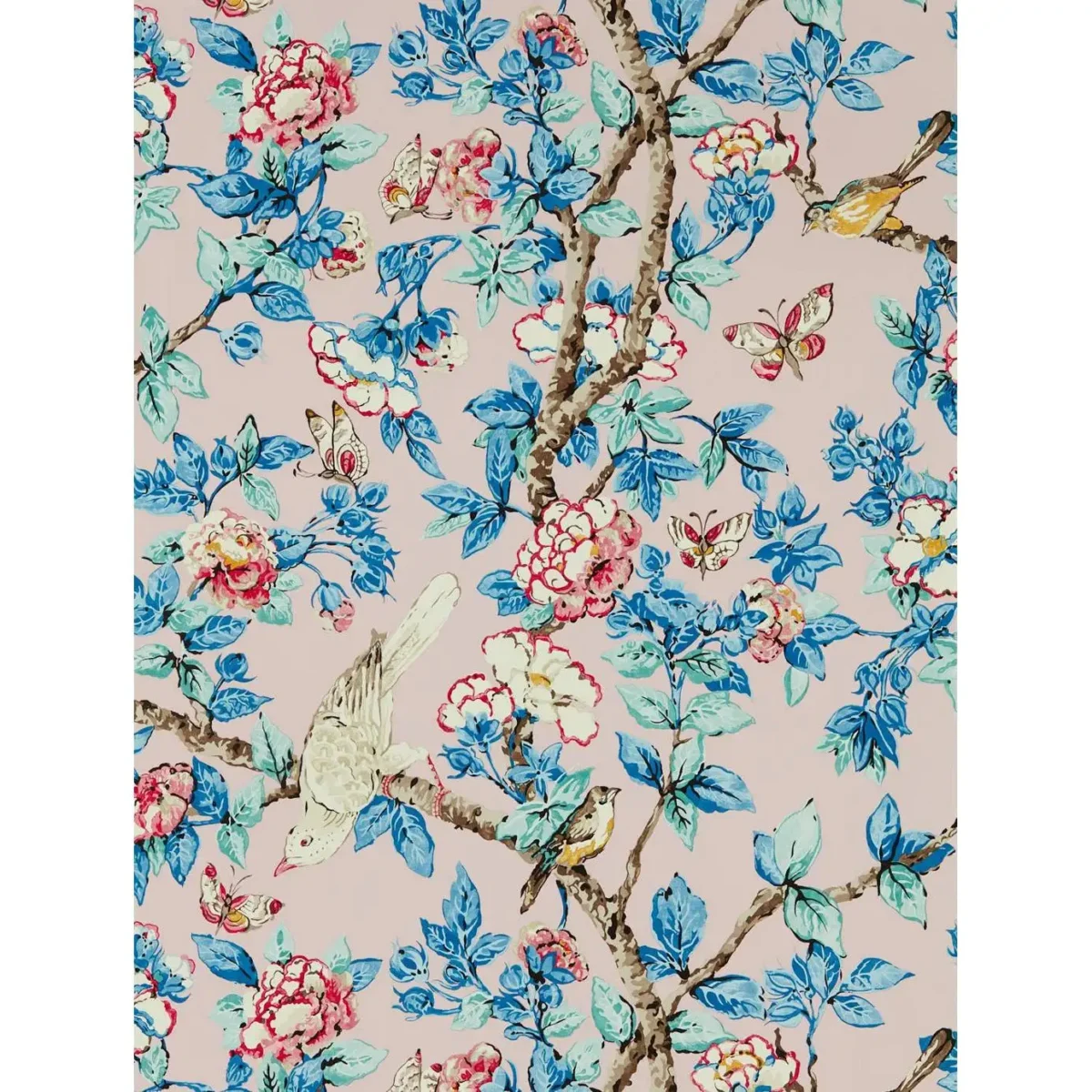 Caverley Wallpaper - Rose / French Blue by blue animal wallpaper from sanderson