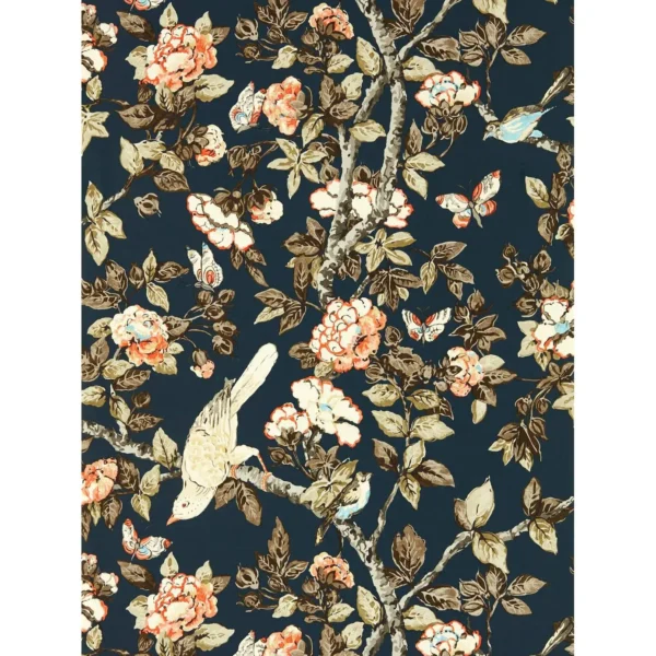 Caverley Wallpaper - Indigo Blue / Rowan Berry by blue animal wallpaper from sanderson