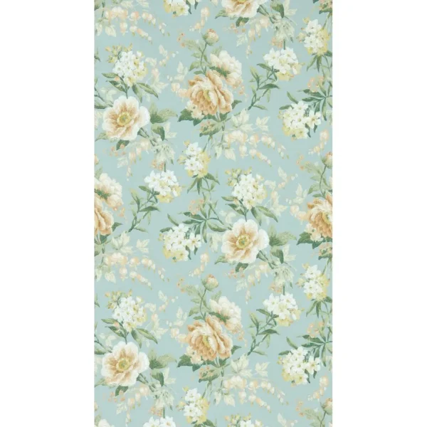 Olivia Wallpaper - Sky Mist / Tan by blue botanical wallpaper from sanderson