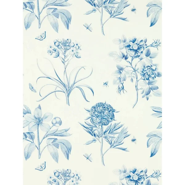 Etchings & Roses Wallpaper - China Blue by blue botanical wallpaper from sanderson