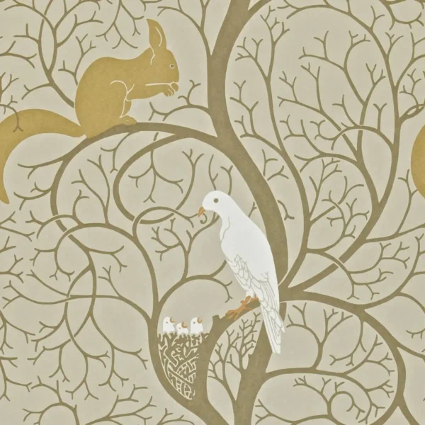 Squirrel and Dove Wallpaper - Linen / Ivory by brown animal wallpaper from sanderson