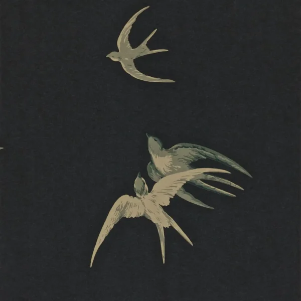 Swallows Wallpaper - Black by black-grey animal wallpaper from sanderson