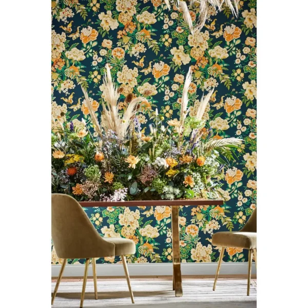 Chinoiserie Hall Wallpaper - Chinese Green / Lotus Pink by Chinoiserie Hall Wallpaper - Chinese Green / Lotus Pink from