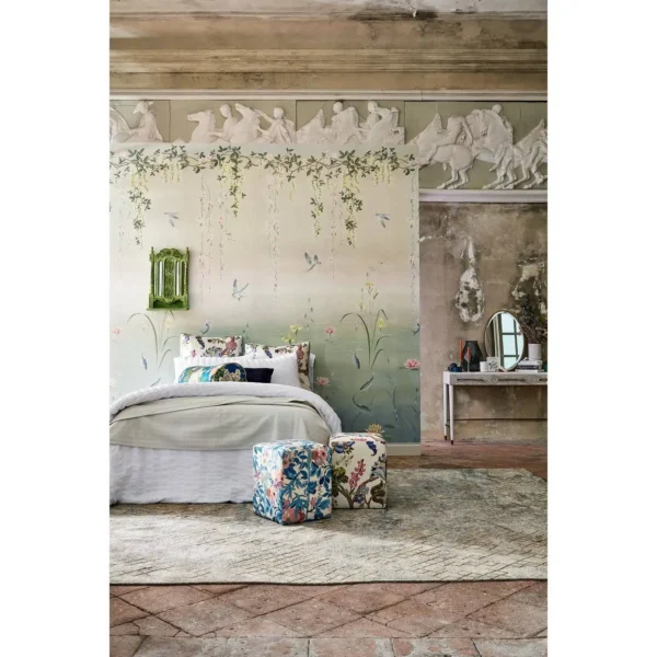 Chinoiserie Hall Wallpaper - Dawn Blue / Persimmon by Chinoiserie Hall Wallpaper - Dawn Blue / Persimmon from