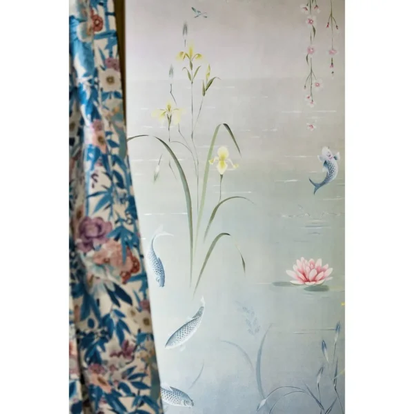 Chinoiserie Hall Wallpaper - Dawn Blue / Persimmon by Chinoiserie Hall Wallpaper - Dawn Blue / Persimmon from