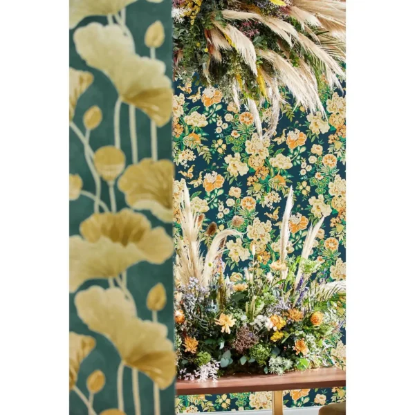 Emperor Peony Wallpaper - Midnight / Apricot from