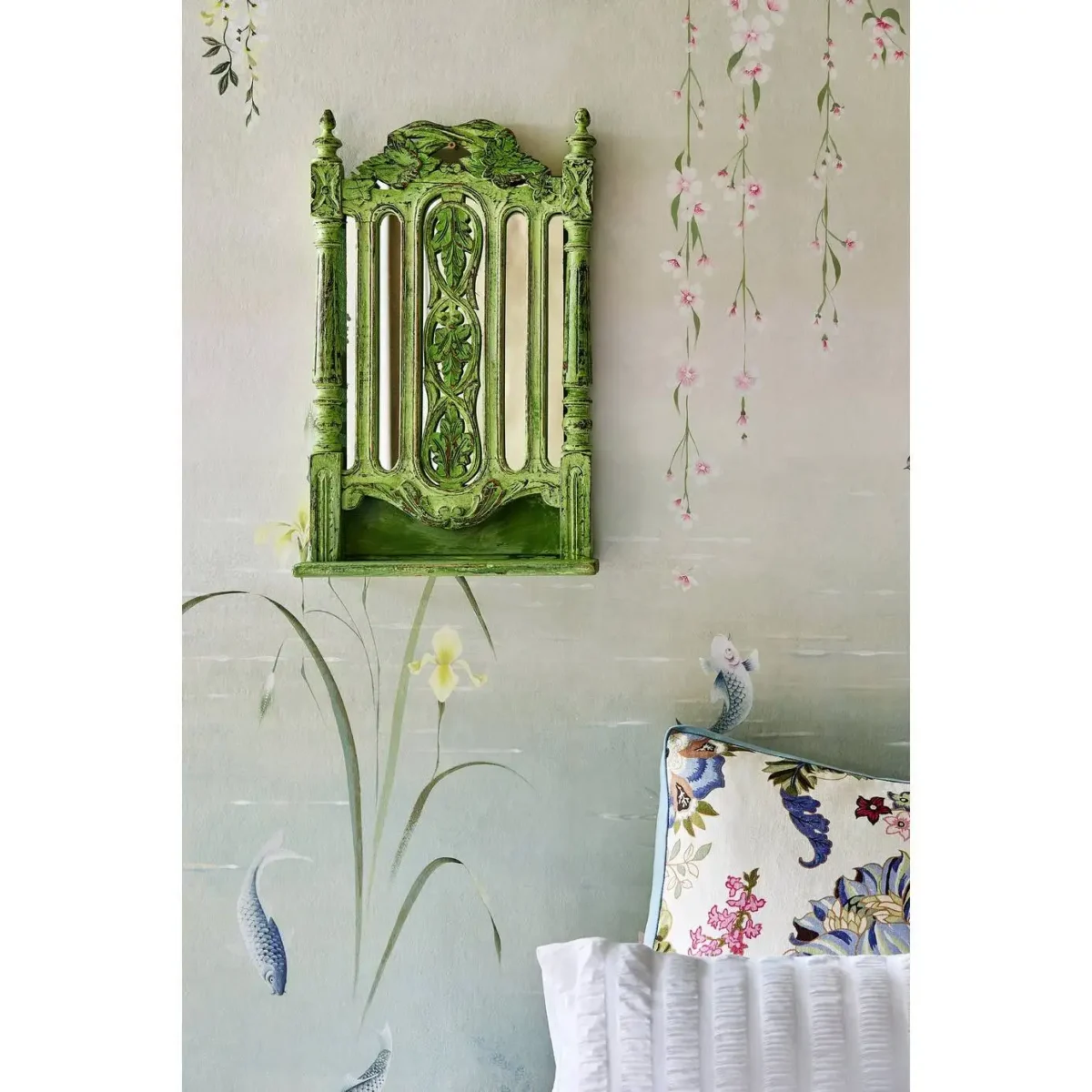 Water Garden Wallpanel - Soft Jade / Pink Blossom by Water Garden Wallpanel - Soft Jade / Pink Blossom from