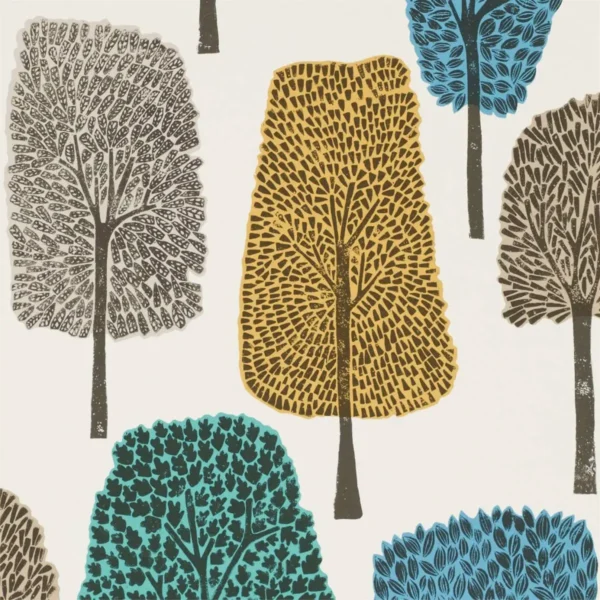 Cedar Wallpaper - Almond / Cobalt / Midnight by blue botanical wallpaper from scion
