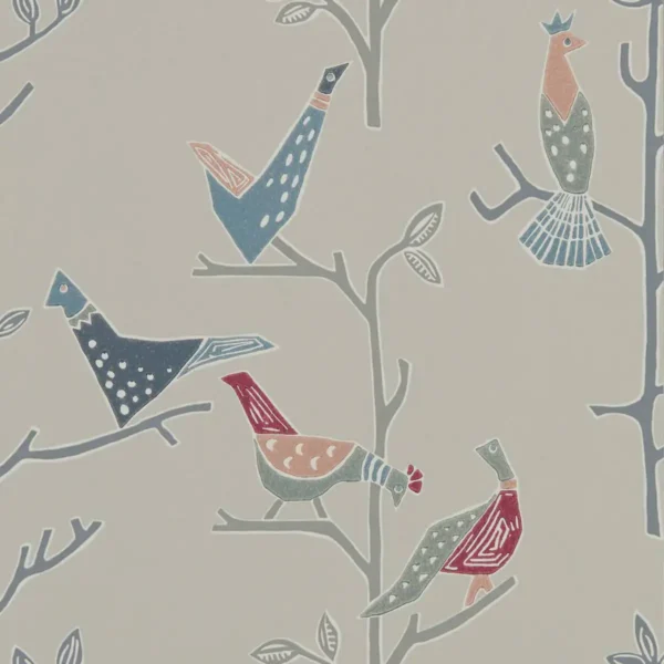 Passaro Wallpaper - Rose / Steel by multicolour animal wallpaper from scion
