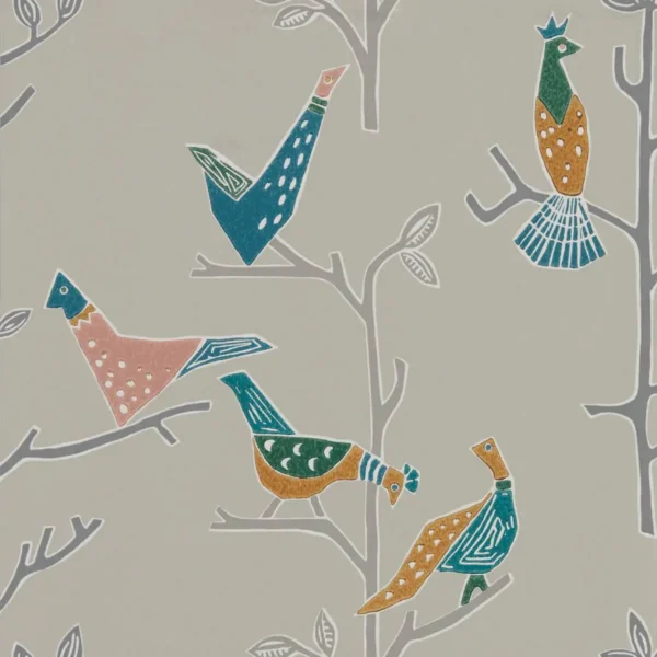 Passaro Wallpaper - Ginger / Teal by multicolour animal wallpaper from scion