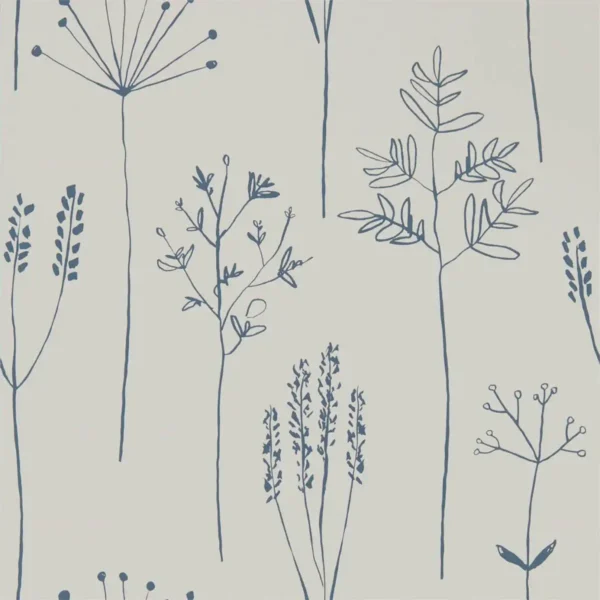 Stipa Wallpaper - Denim by blue botanical wallpaper from scion